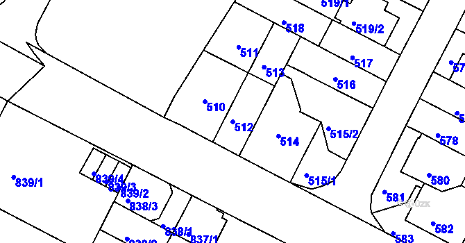 Parcela st. 512 v KÚ Černá Pole, Katastrální mapa