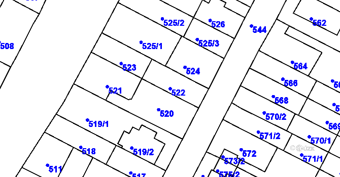 Parcela st. 522 v KÚ Černá Pole, Katastrální mapa