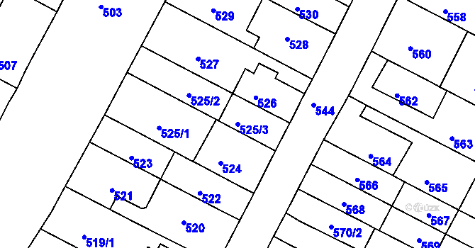 Parcela st. 525/3 v KÚ Černá Pole, Katastrální mapa