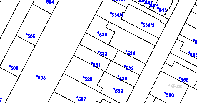 Parcela st. 533 v KÚ Černá Pole, Katastrální mapa