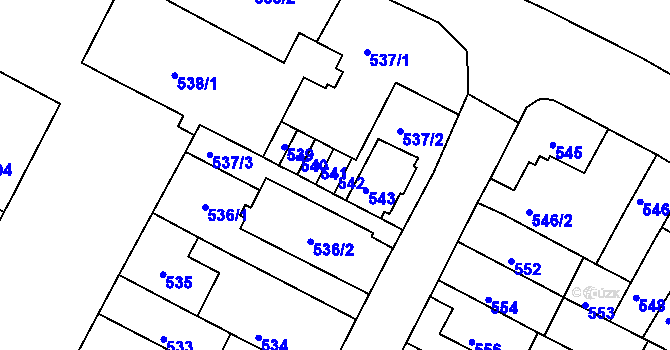 Parcela st. 542 v KÚ Černá Pole, Katastrální mapa