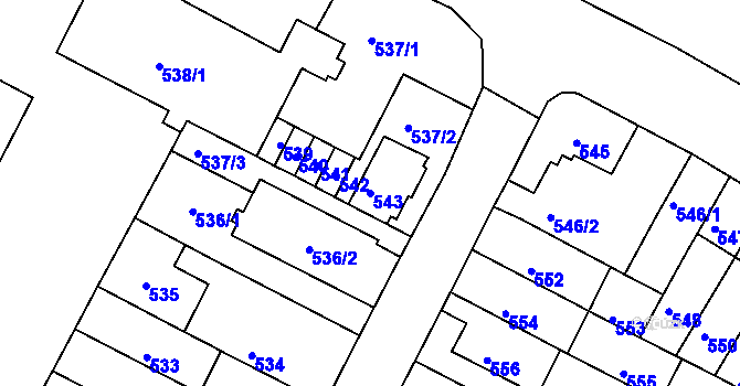 Parcela st. 543 v KÚ Černá Pole, Katastrální mapa