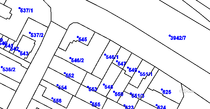 Parcela st. 546/1 v KÚ Černá Pole, Katastrální mapa