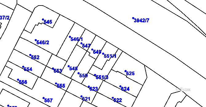 Parcela st. 551/1 v KÚ Černá Pole, Katastrální mapa