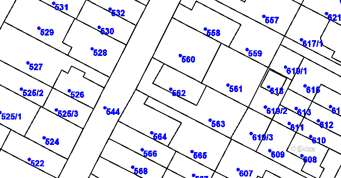 Parcela st. 562 v KÚ Černá Pole, Katastrální mapa