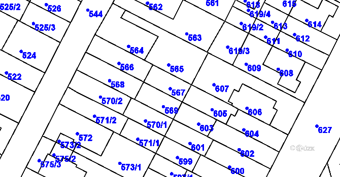 Parcela st. 567 v KÚ Černá Pole, Katastrální mapa