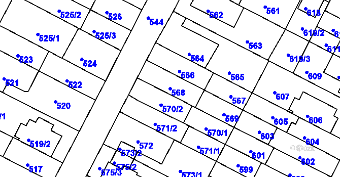 Parcela st. 568 v KÚ Černá Pole, Katastrální mapa