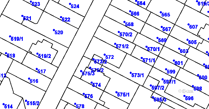 Parcela st. 572 v KÚ Černá Pole, Katastrální mapa