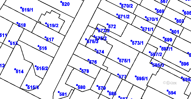 Parcela st. 574 v KÚ Černá Pole, Katastrální mapa