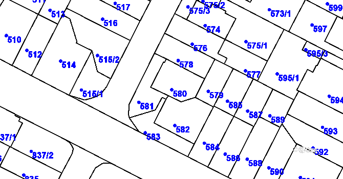 Parcela st. 580 v KÚ Černá Pole, Katastrální mapa