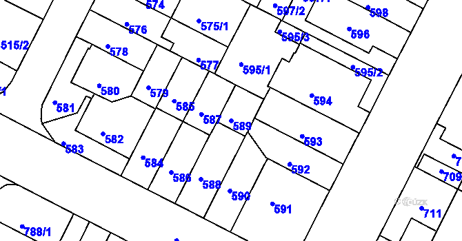 Parcela st. 589 v KÚ Černá Pole, Katastrální mapa