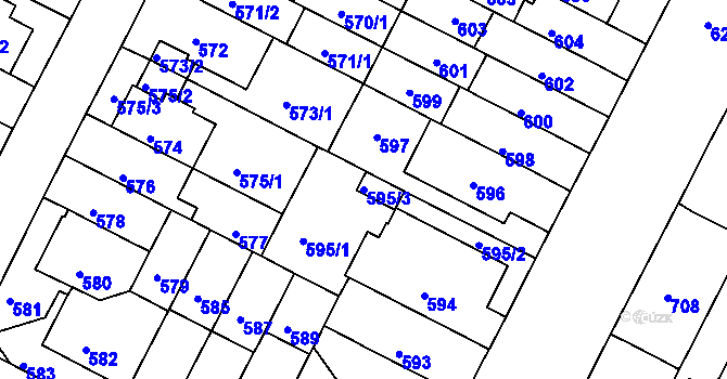 Parcela st. 595/3 v KÚ Černá Pole, Katastrální mapa