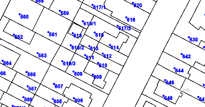 Parcela st. 612 v KÚ Černá Pole, Katastrální mapa