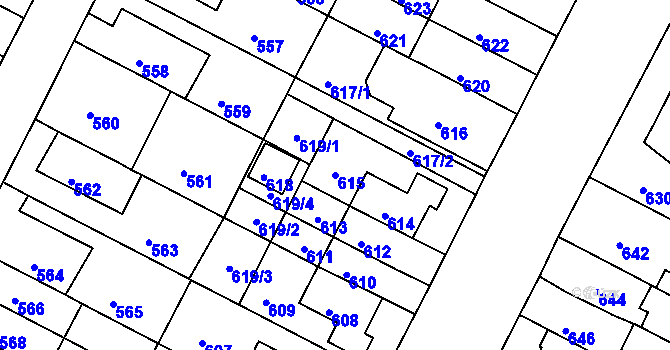 Parcela st. 615 v KÚ Černá Pole, Katastrální mapa
