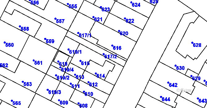 Parcela st. 617/2 v KÚ Černá Pole, Katastrální mapa