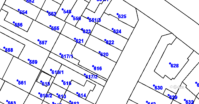 Parcela st. 620 v KÚ Černá Pole, Katastrální mapa
