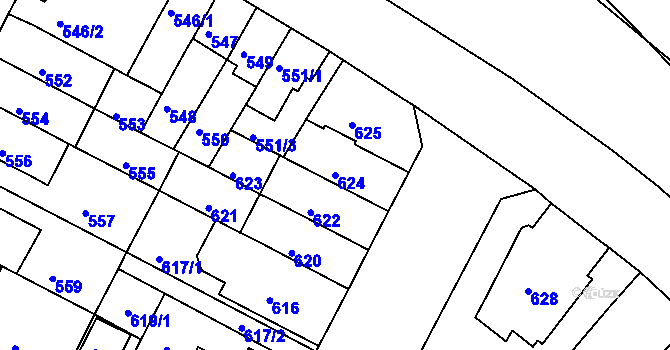 Parcela st. 624 v KÚ Černá Pole, Katastrální mapa