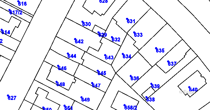 Parcela st. 643 v KÚ Černá Pole, Katastrální mapa