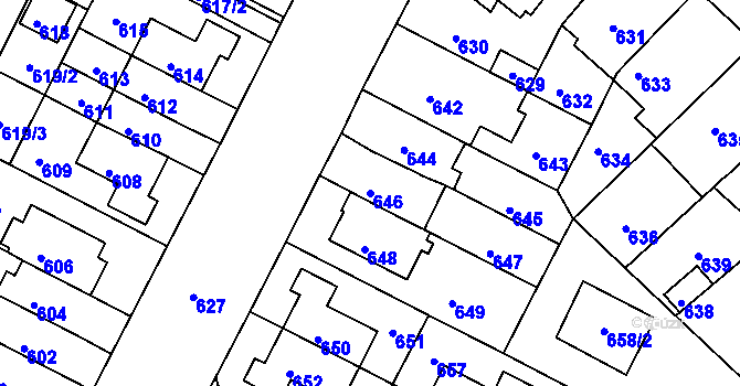 Parcela st. 646 v KÚ Černá Pole, Katastrální mapa