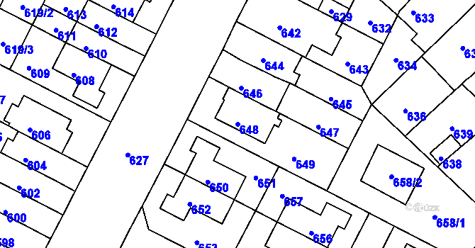 Parcela st. 648 v KÚ Černá Pole, Katastrální mapa