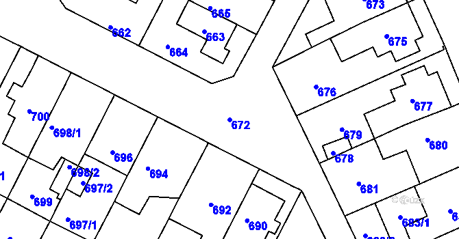 Parcela st. 672 v KÚ Černá Pole, Katastrální mapa
