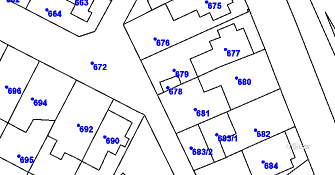 Parcela st. 678 v KÚ Černá Pole, Katastrální mapa