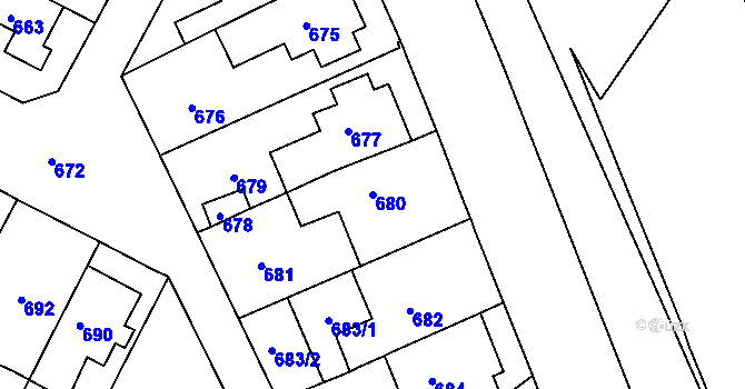 Parcela st. 680 v KÚ Černá Pole, Katastrální mapa