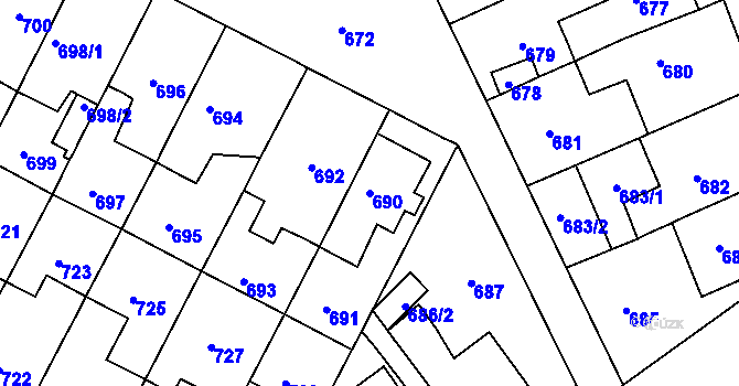 Parcela st. 690 v KÚ Černá Pole, Katastrální mapa