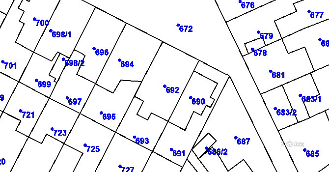 Parcela st. 692 v KÚ Černá Pole, Katastrální mapa