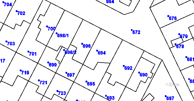 Parcela st. 694 v KÚ Černá Pole, Katastrální mapa