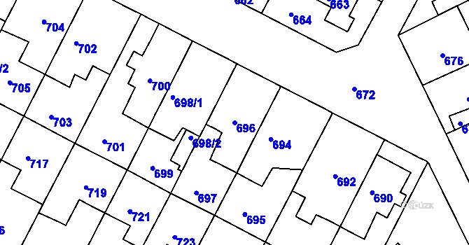 Parcela st. 696 v KÚ Černá Pole, Katastrální mapa
