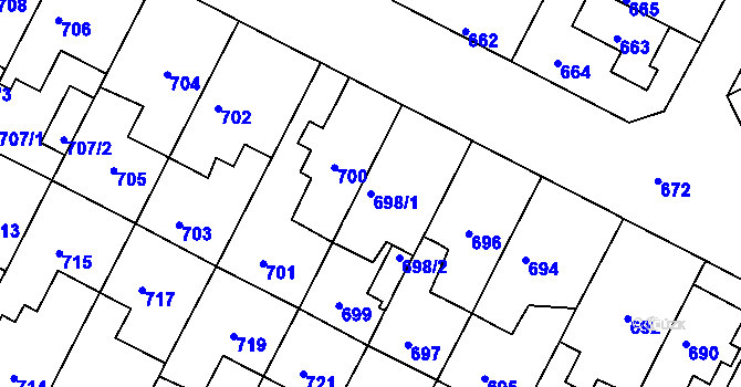 Parcela st. 698/1 v KÚ Černá Pole, Katastrální mapa