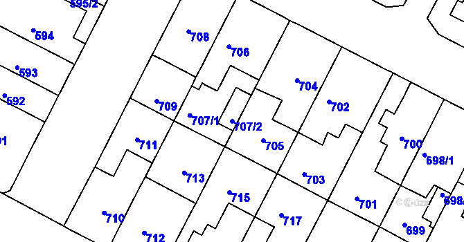 Parcela st. 707/2 v KÚ Černá Pole, Katastrální mapa