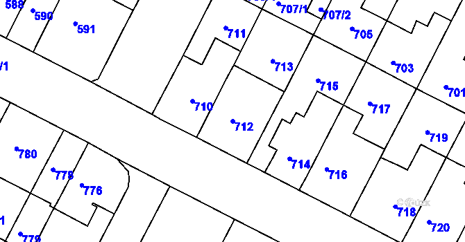 Parcela st. 712 v KÚ Černá Pole, Katastrální mapa