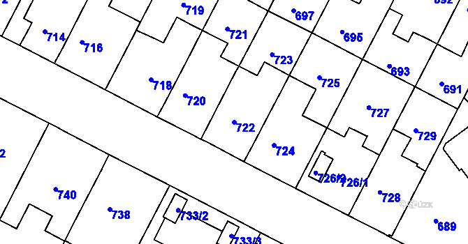 Parcela st. 722 v KÚ Černá Pole, Katastrální mapa