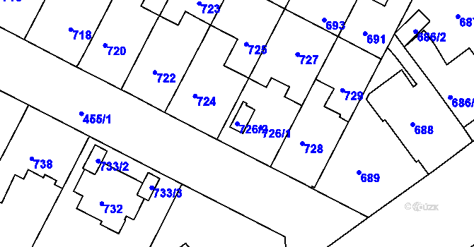 Parcela st. 726/2 v KÚ Černá Pole, Katastrální mapa
