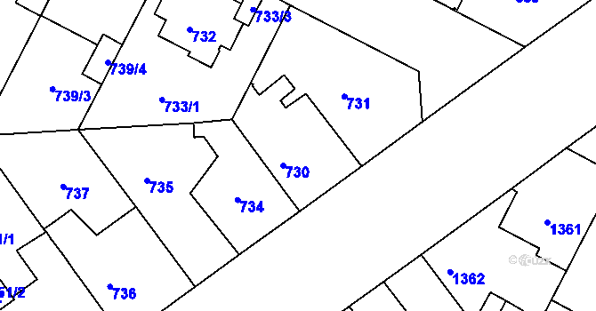 Parcela st. 730 v KÚ Černá Pole, Katastrální mapa