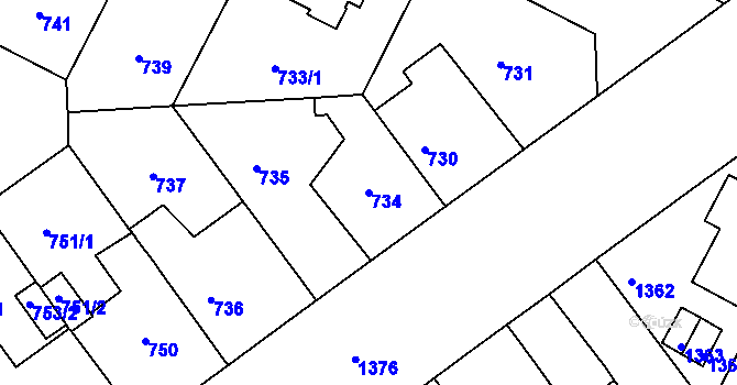 Parcela st. 734 v KÚ Černá Pole, Katastrální mapa