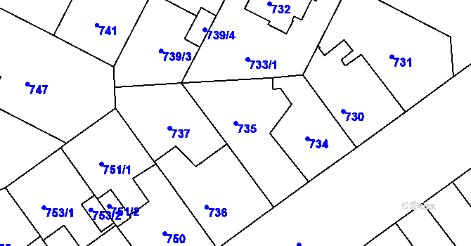 Parcela st. 735 v KÚ Černá Pole, Katastrální mapa
