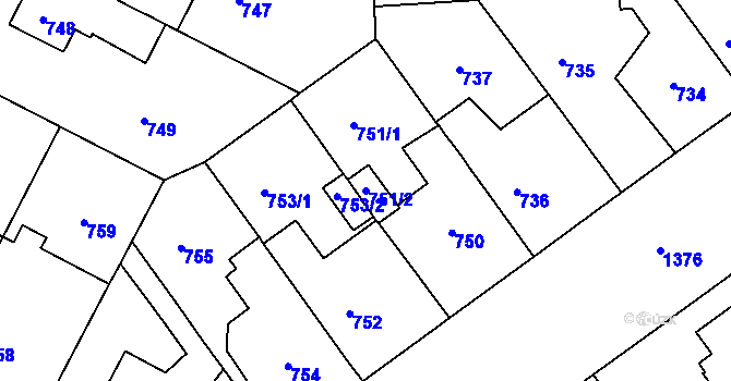 Parcela st. 751/2 v KÚ Černá Pole, Katastrální mapa