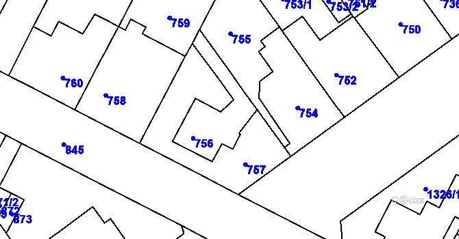 Parcela st. 756 v KÚ Černá Pole, Katastrální mapa