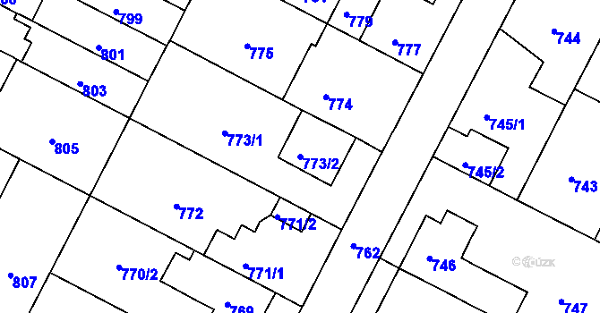 Parcela st. 773/2 v KÚ Černá Pole, Katastrální mapa
