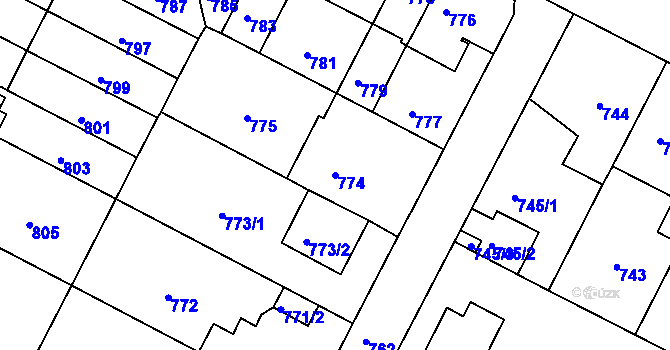 Parcela st. 774 v KÚ Černá Pole, Katastrální mapa