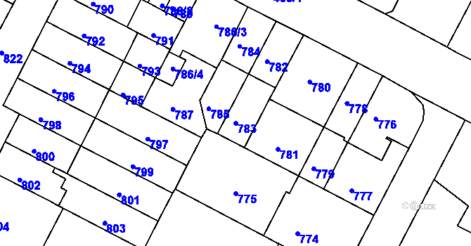 Parcela st. 783 v KÚ Černá Pole, Katastrální mapa