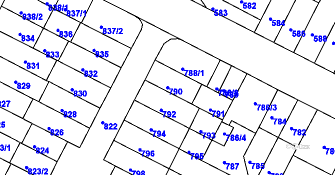 Parcela st. 790 v KÚ Černá Pole, Katastrální mapa