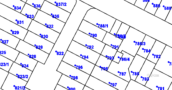 Parcela st. 792 v KÚ Černá Pole, Katastrální mapa