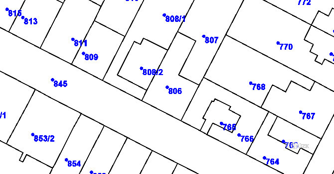 Parcela st. 806 v KÚ Černá Pole, Katastrální mapa