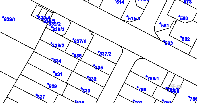 Parcela st. 837/2 v KÚ Černá Pole, Katastrální mapa