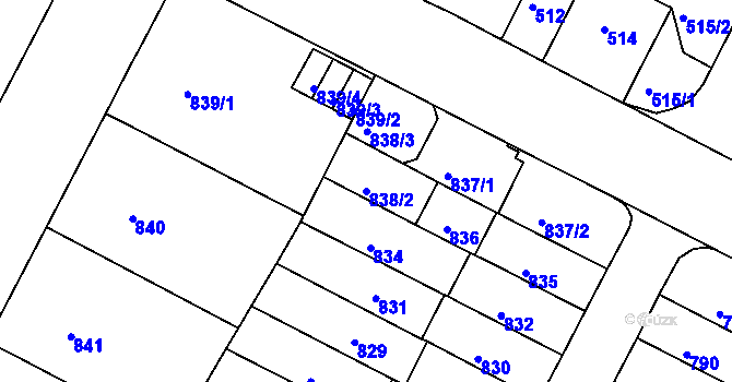 Parcela st. 838/2 v KÚ Černá Pole, Katastrální mapa