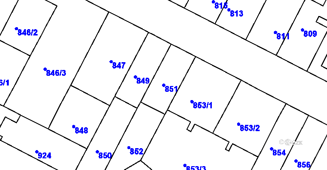 Parcela st. 851 v KÚ Černá Pole, Katastrální mapa